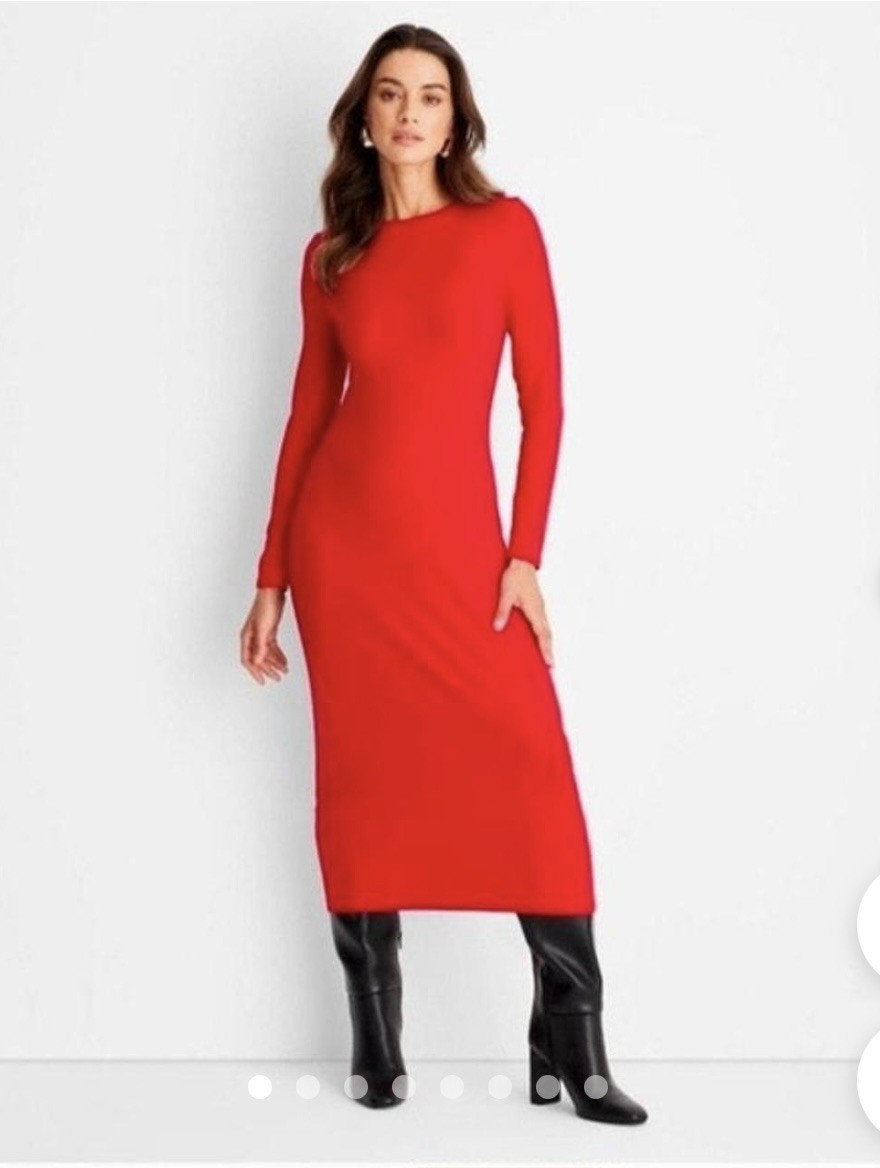 A New Day Red modal Long Sleeve Midi Dress Size XS