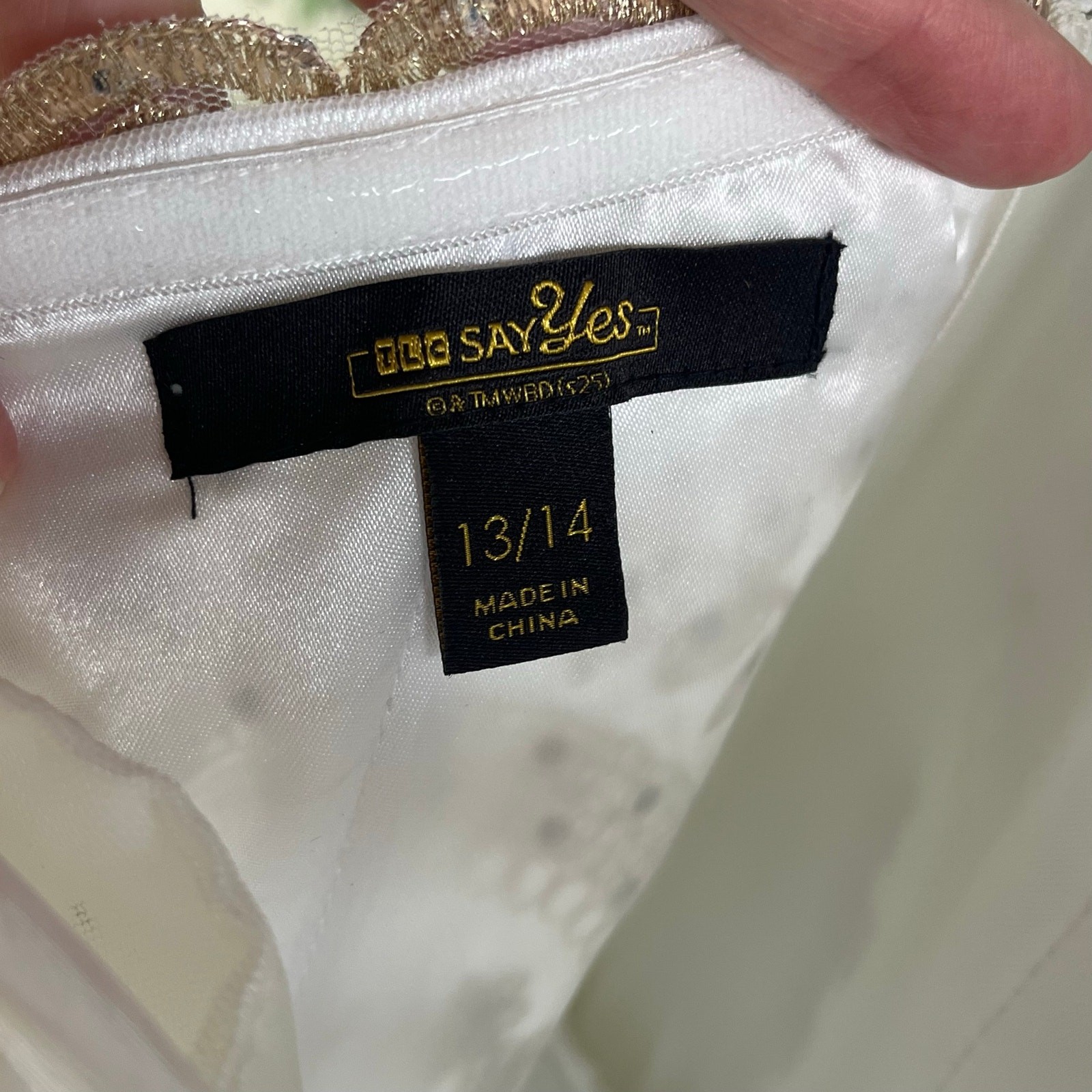 TLC Say Yes White And Gold Beaded Ball Gown Wedding Dress Prom Size 13/14. NEW!
