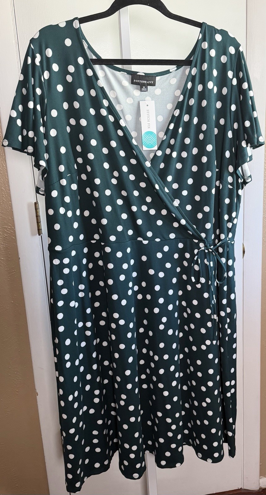 NWT Fortune + Ivy Roanne Faux Wrap Dress 3X Green White Polka Dot Stitch Fix