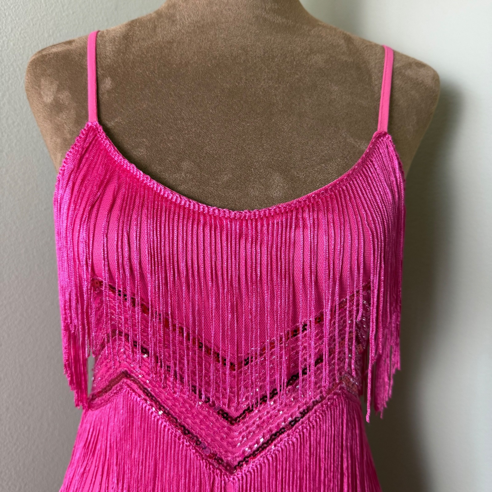 NWT Lulus Hot Pink Fringe Mini Dress Womens Small Sequins Beaded Party Cowgirl
