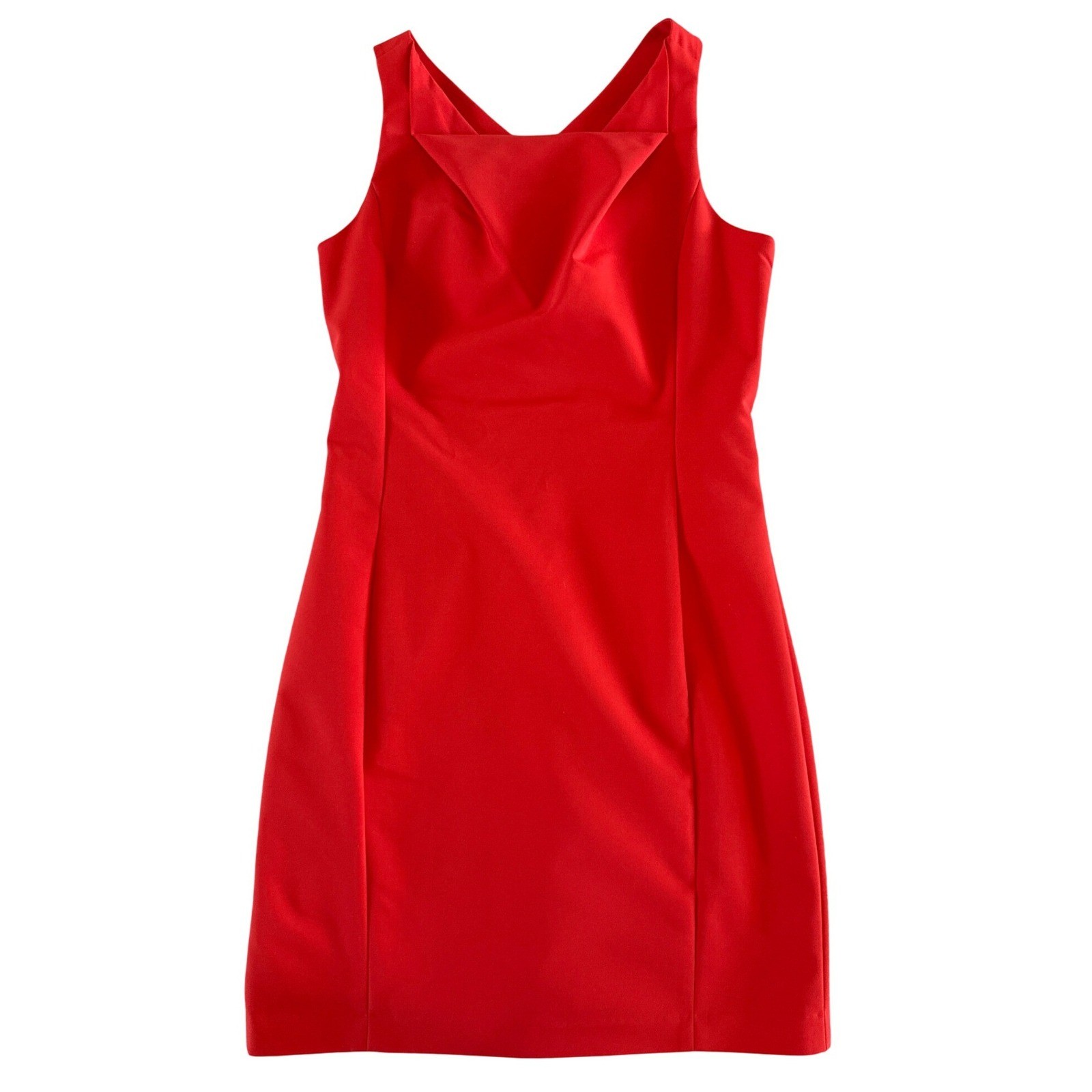 Belle Badgley Mischka Sheath Dress Size 12 Red Orange Crisscross Back Cutout EUC