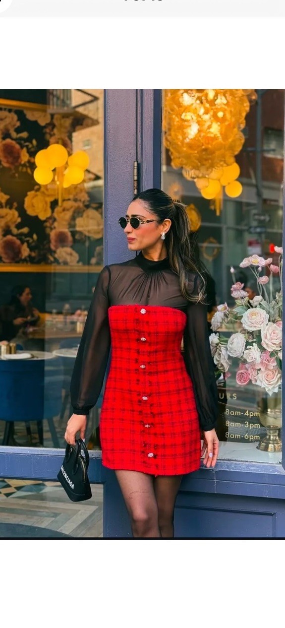 ZARA FW24 COMBINATION STRUCTURED MINI DRESS M Red/Black 8982/155 NWT Christmas
