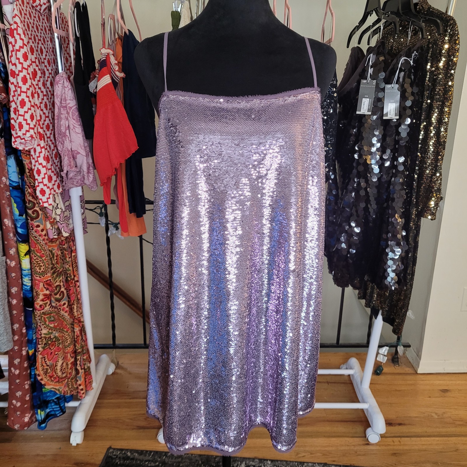 Free People Intimately Time To Shine Sequin Purple Mini Slip Dress Size Medium