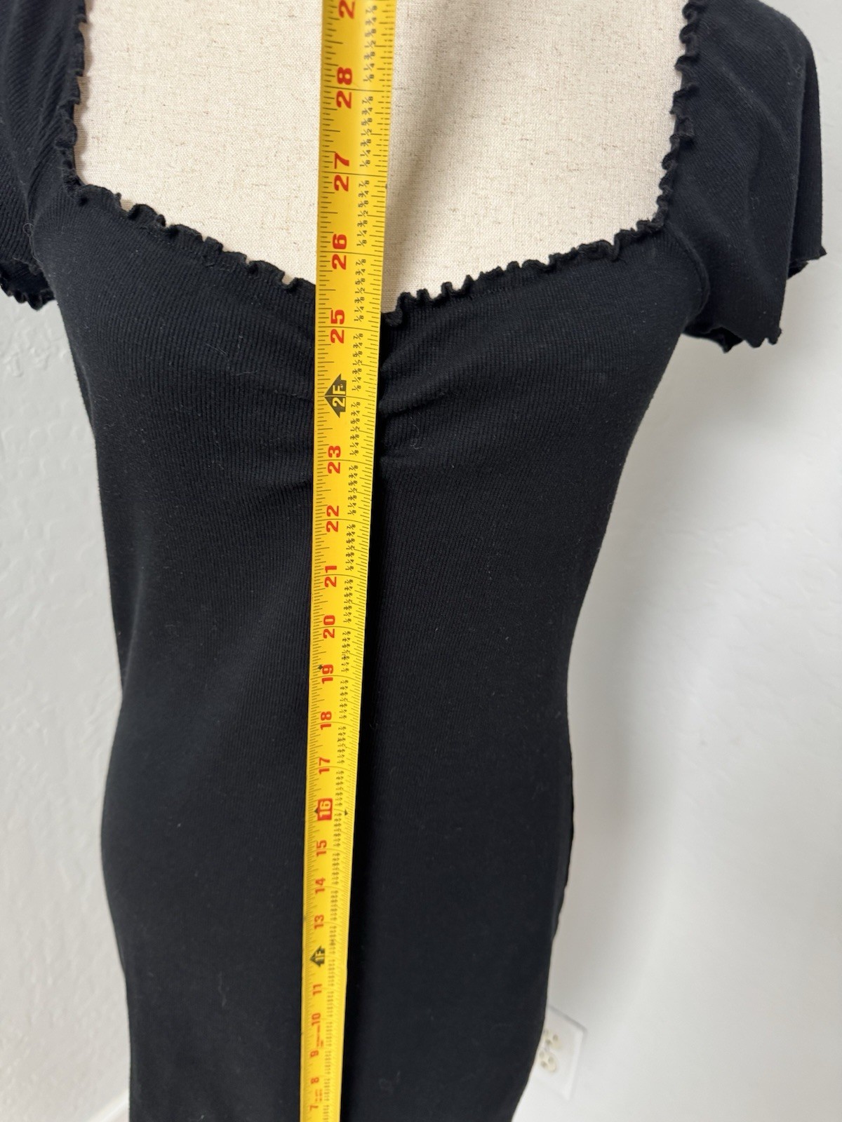 Abound Lettuce Edge Black Dress Cotton Blend Jersey Stretch Ribbed Women M