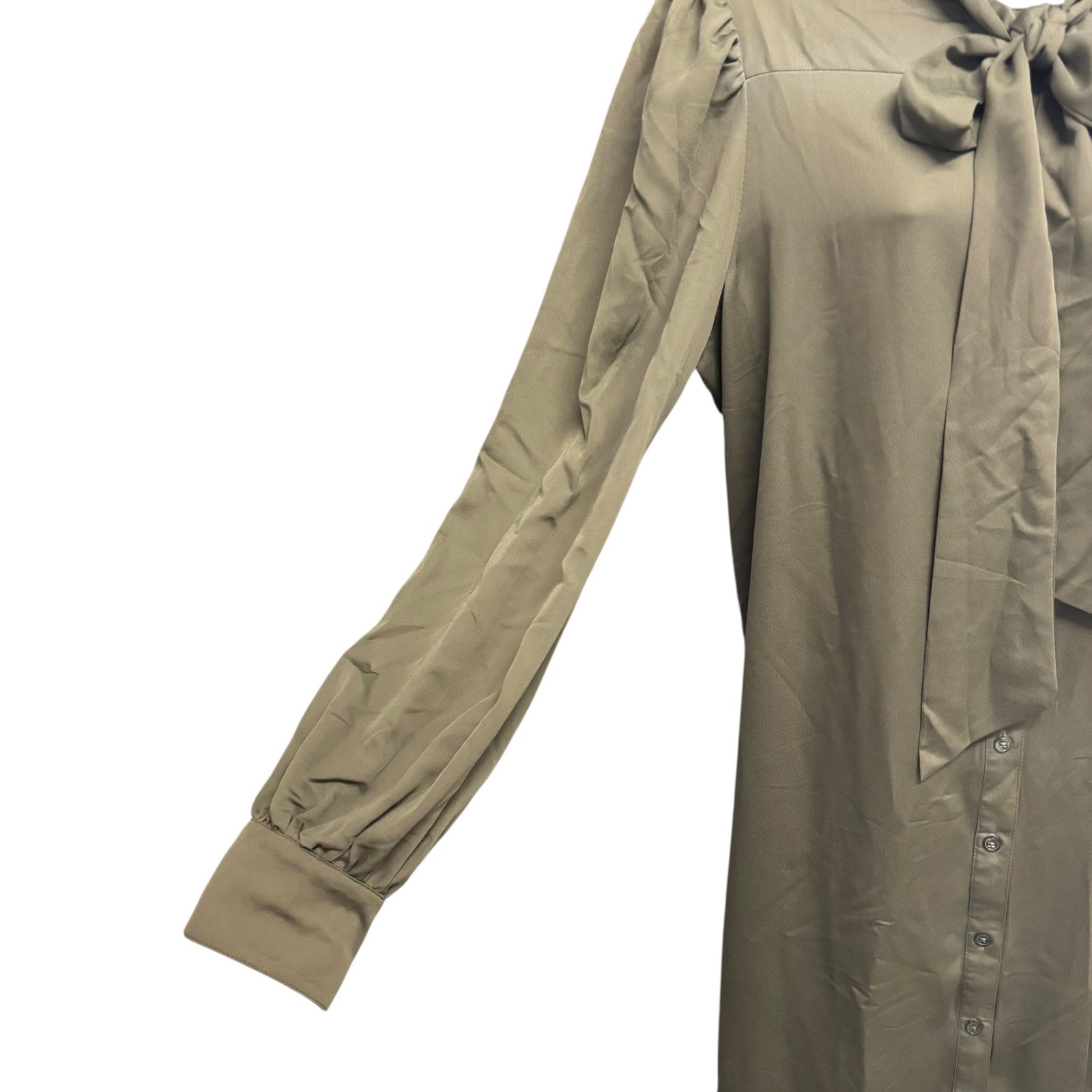 Just Fab Olive Green Button Front Bow Neck Long Sleeve Maxi Dress Womens XL