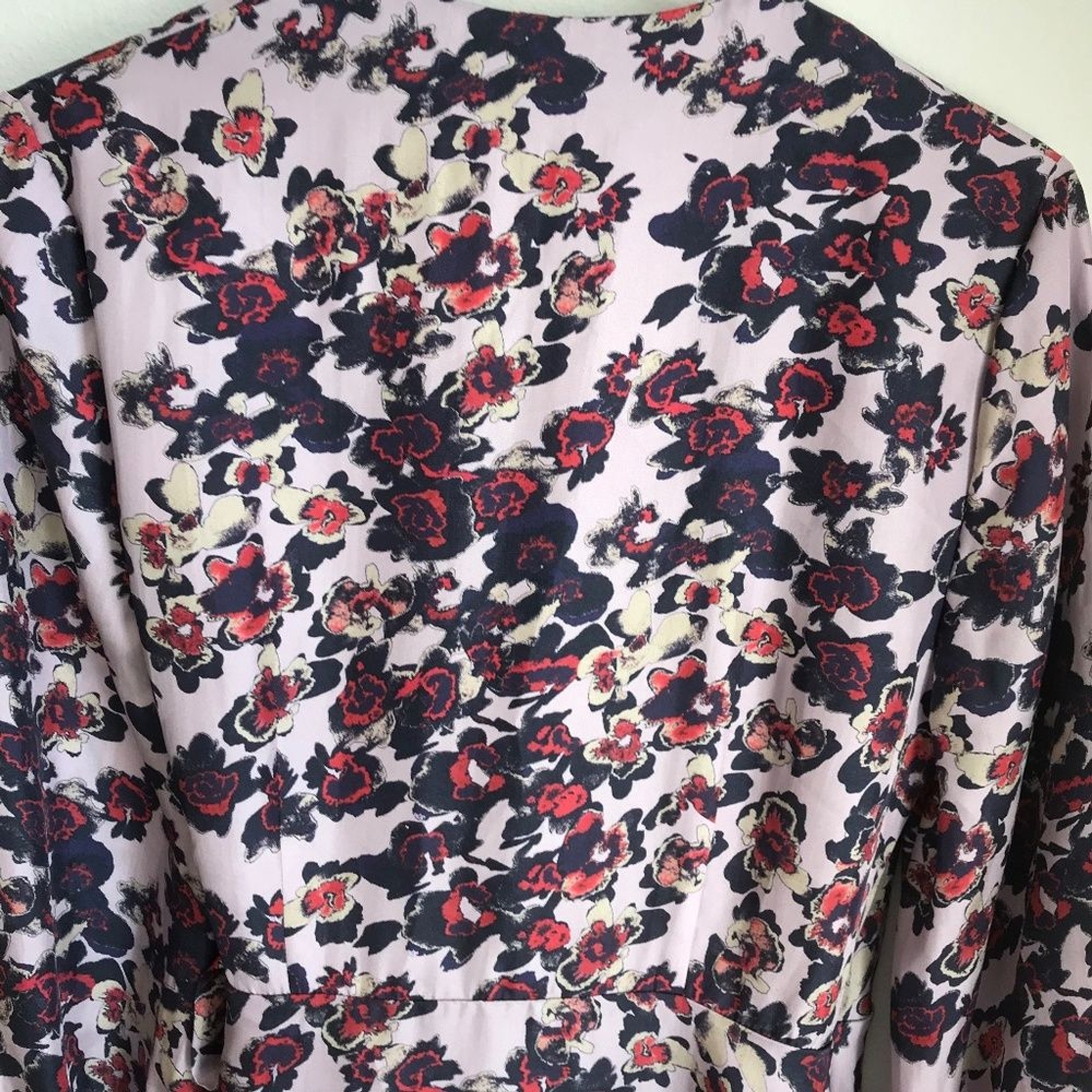 Whistles Silk Floral Print Midi Wrap V-Neck Dress 8 Purple Red Bracelet Sleeve