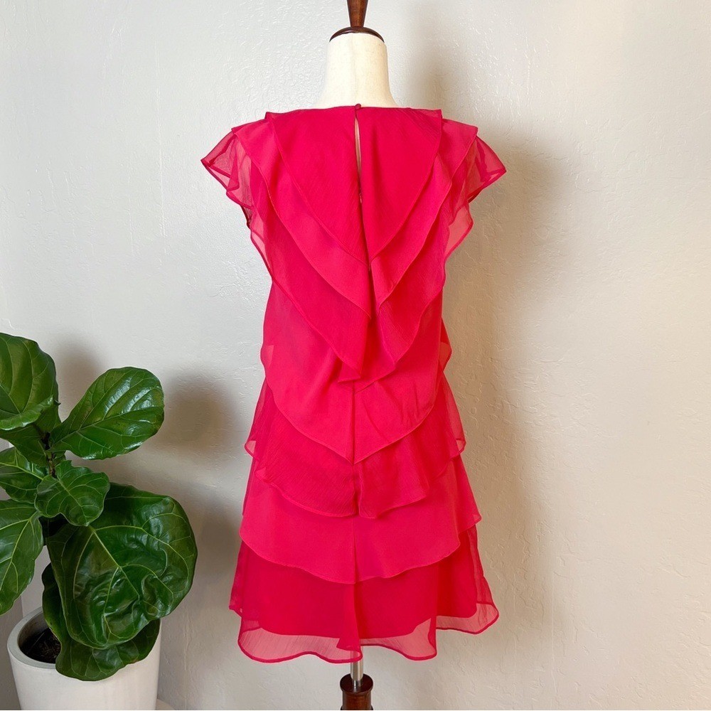PHASE EIGHT Women’s Size 2 Raspberry Pink Sage Pleated Ruffle A-Line Mini Dress