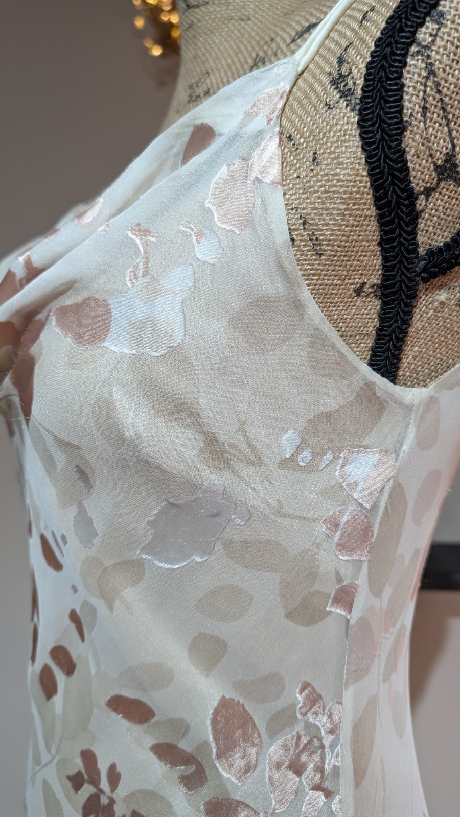 Vintage 90s Monsoon Long Bias Cut Burn Out Floral Slip Dress UK 10/12 (US 8)