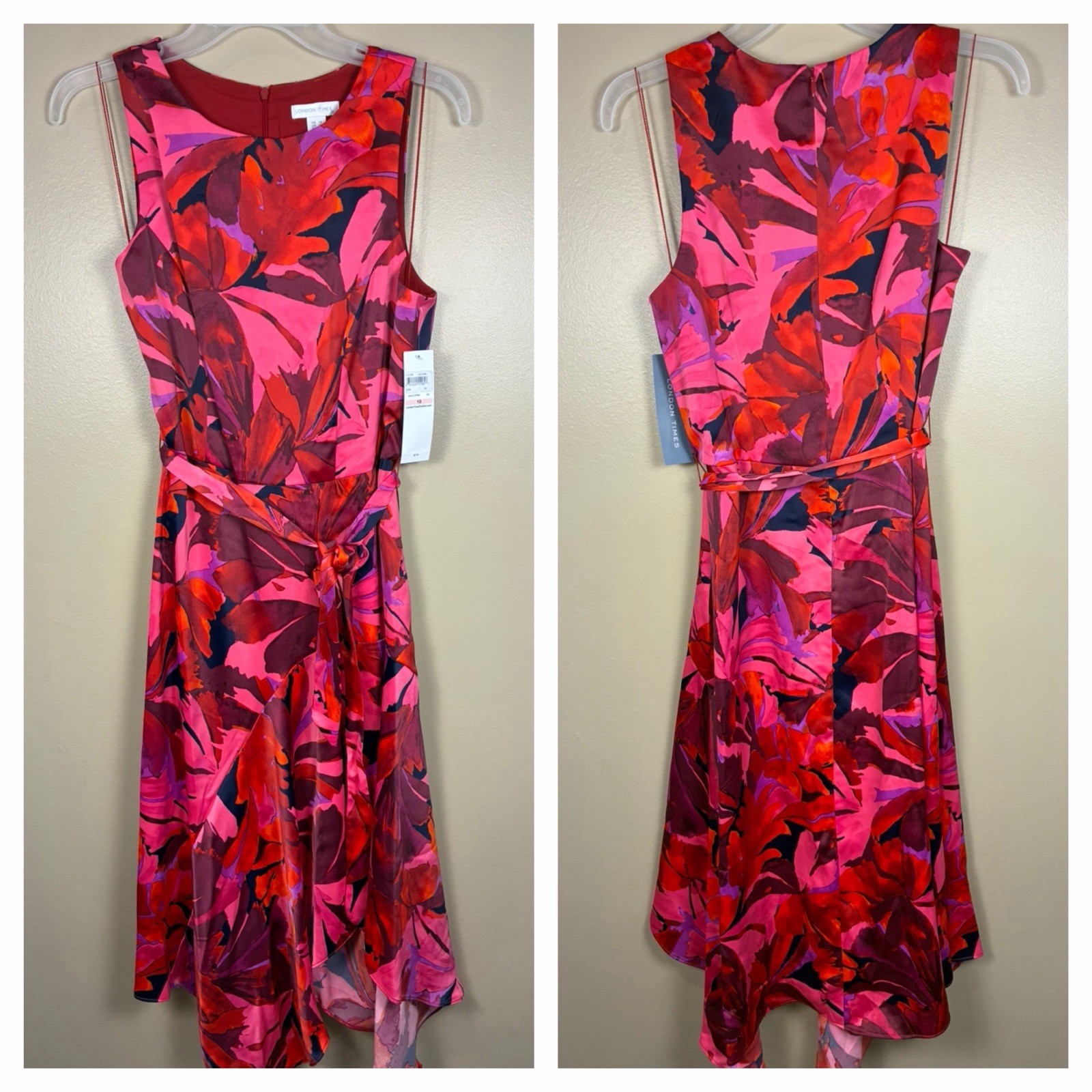 London Times Leaf Print Abstract Hem Fit n Flare Dress 10