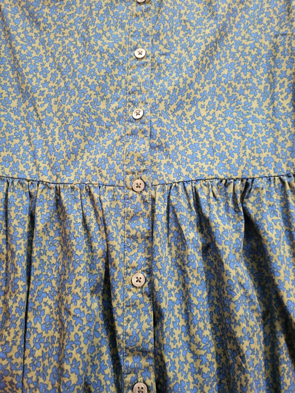 Cottagecore Mini Dress Blue Floral Twee Shirtdress Button Up Long Sleeve Size 0