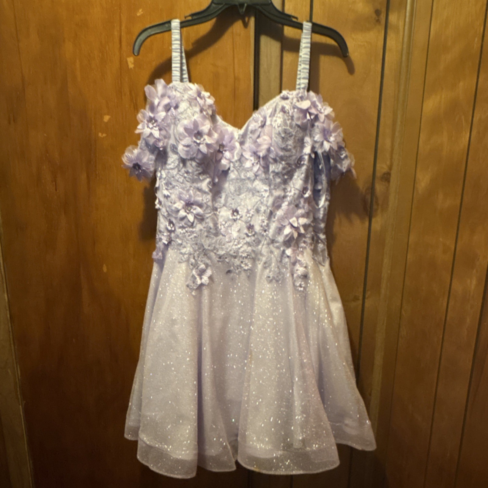 Juliet Lavender 3XL Floral Glitter Tulle Fit & Flare Mini Dress Sleeveless