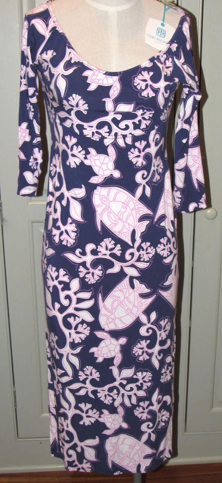 Tori Richard Carol Dress Womens XS 0 2 Hawaiian Pink Blue Sun Baked Print NEW