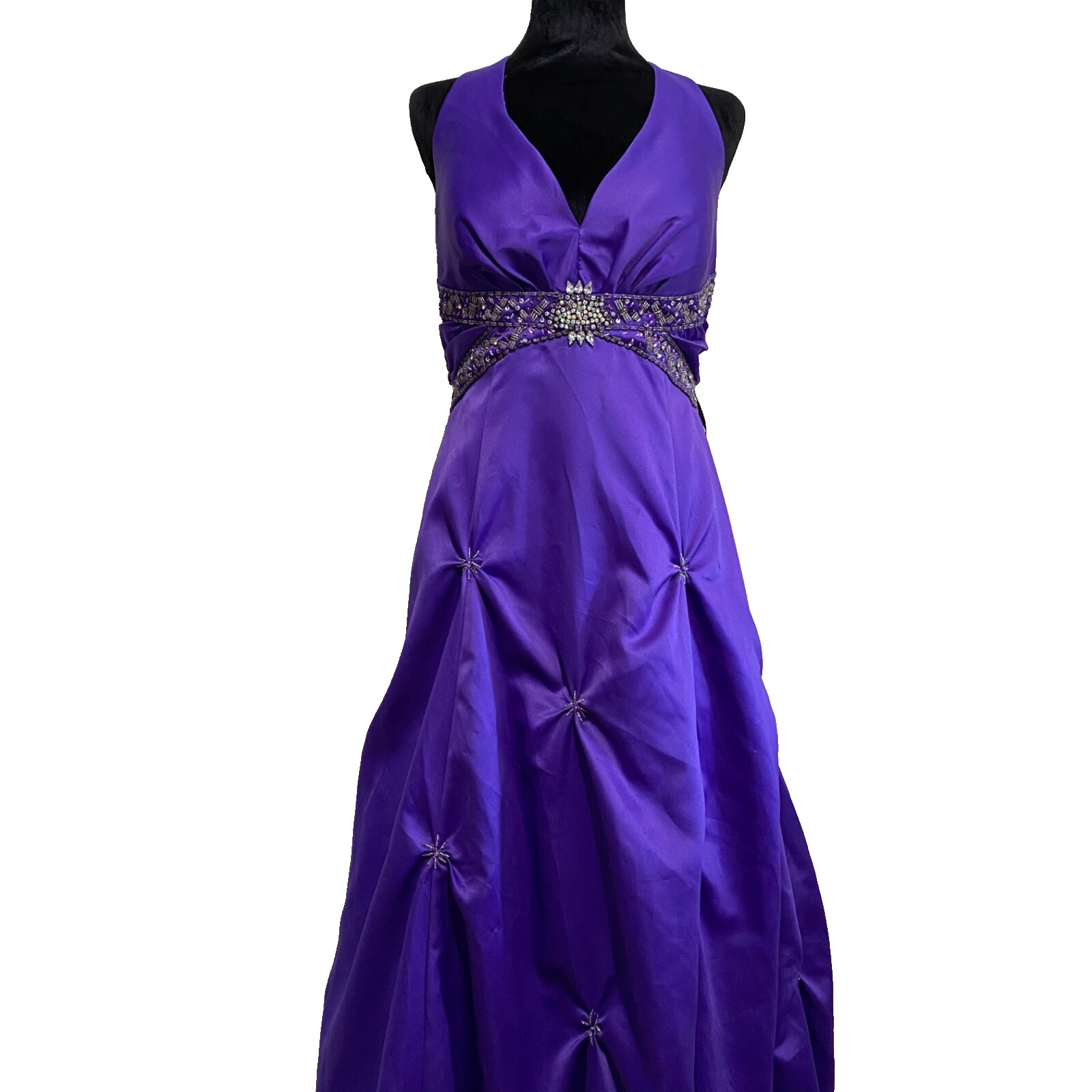 Purple Bejeweled Empire Waist Halter Evening Gown/Prom Dress by Masquerade-14