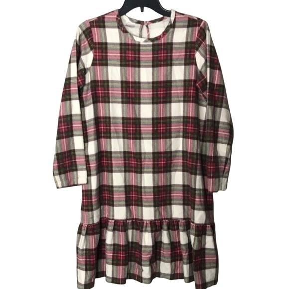 Hanna Andersson Women Plaid Flannel Ruffle Hem Dress Red Green 14-16
