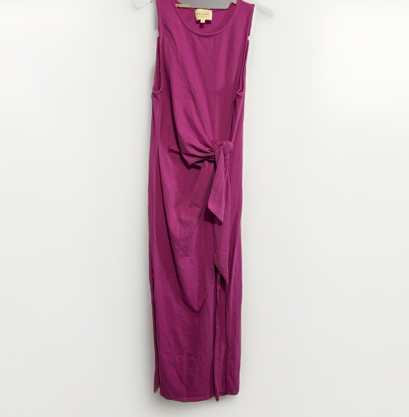Sezane Womens Pippae Tank Dress Small Dahlia Pink Sleeveless Midi Tie Waist