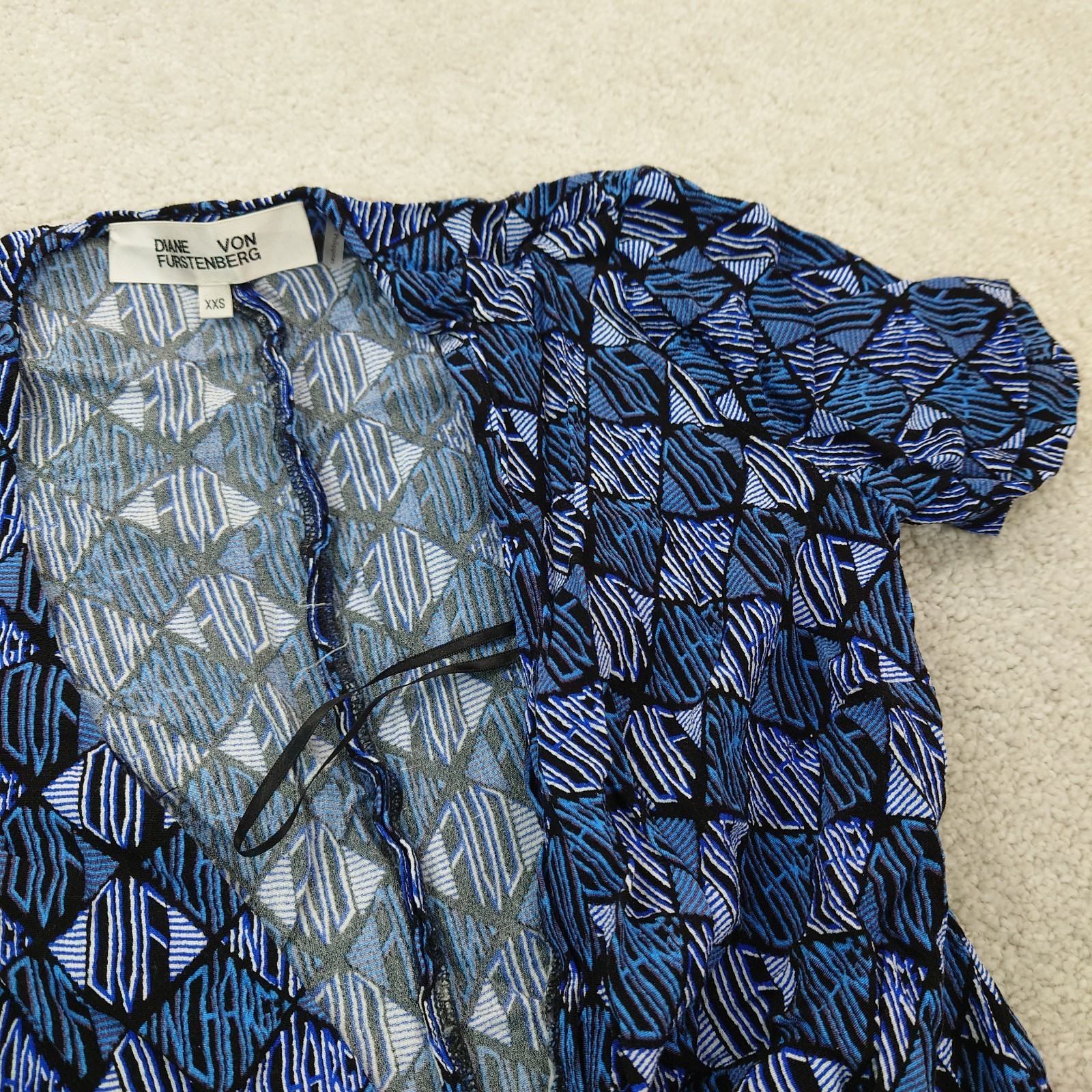 Diane Von Furstenberg Blue Logo DVF Monogram Geometric Diamond Wrap Dress XXS