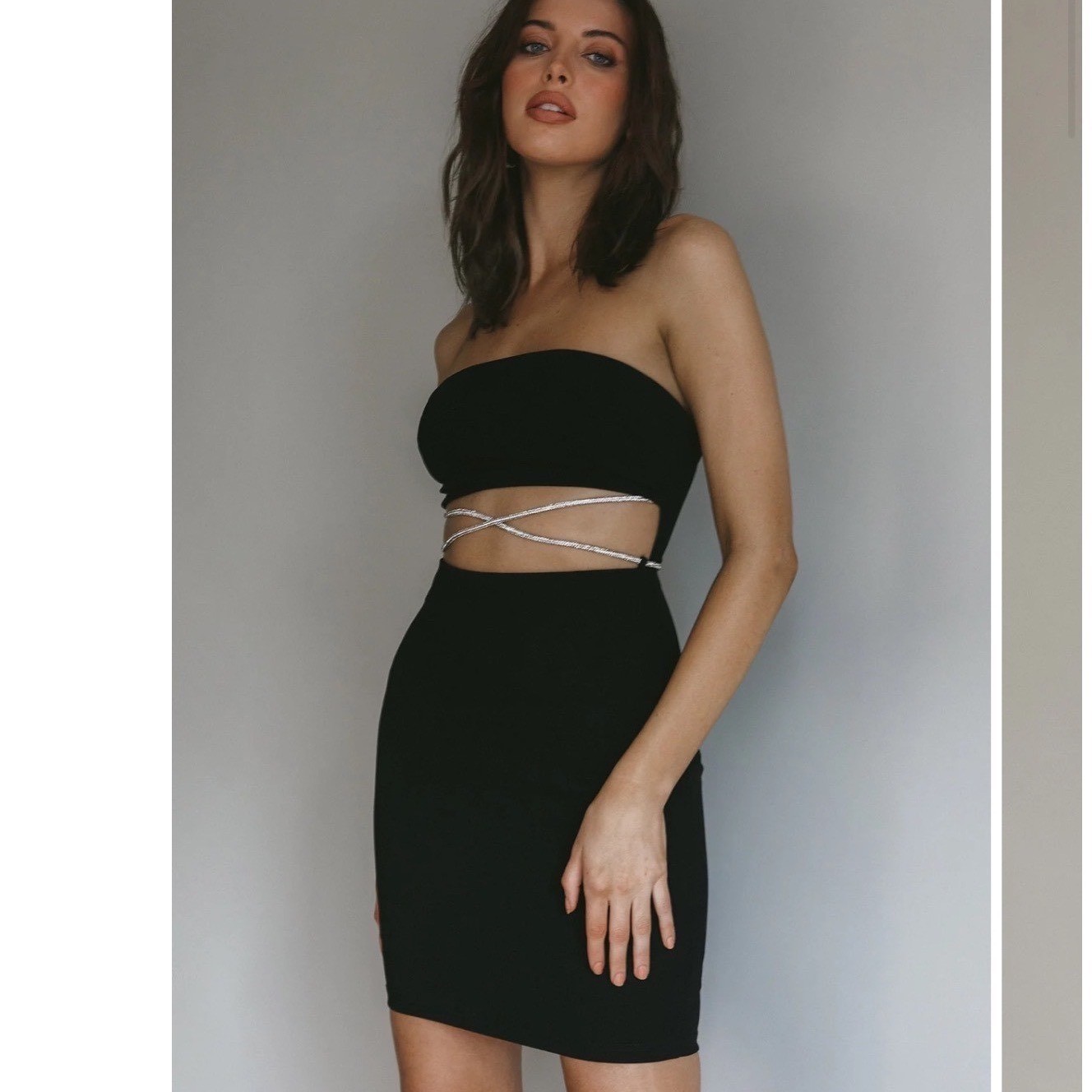 Saints + Secrets Black Cutout Bodycon Mini Dress Strapless Womens Small