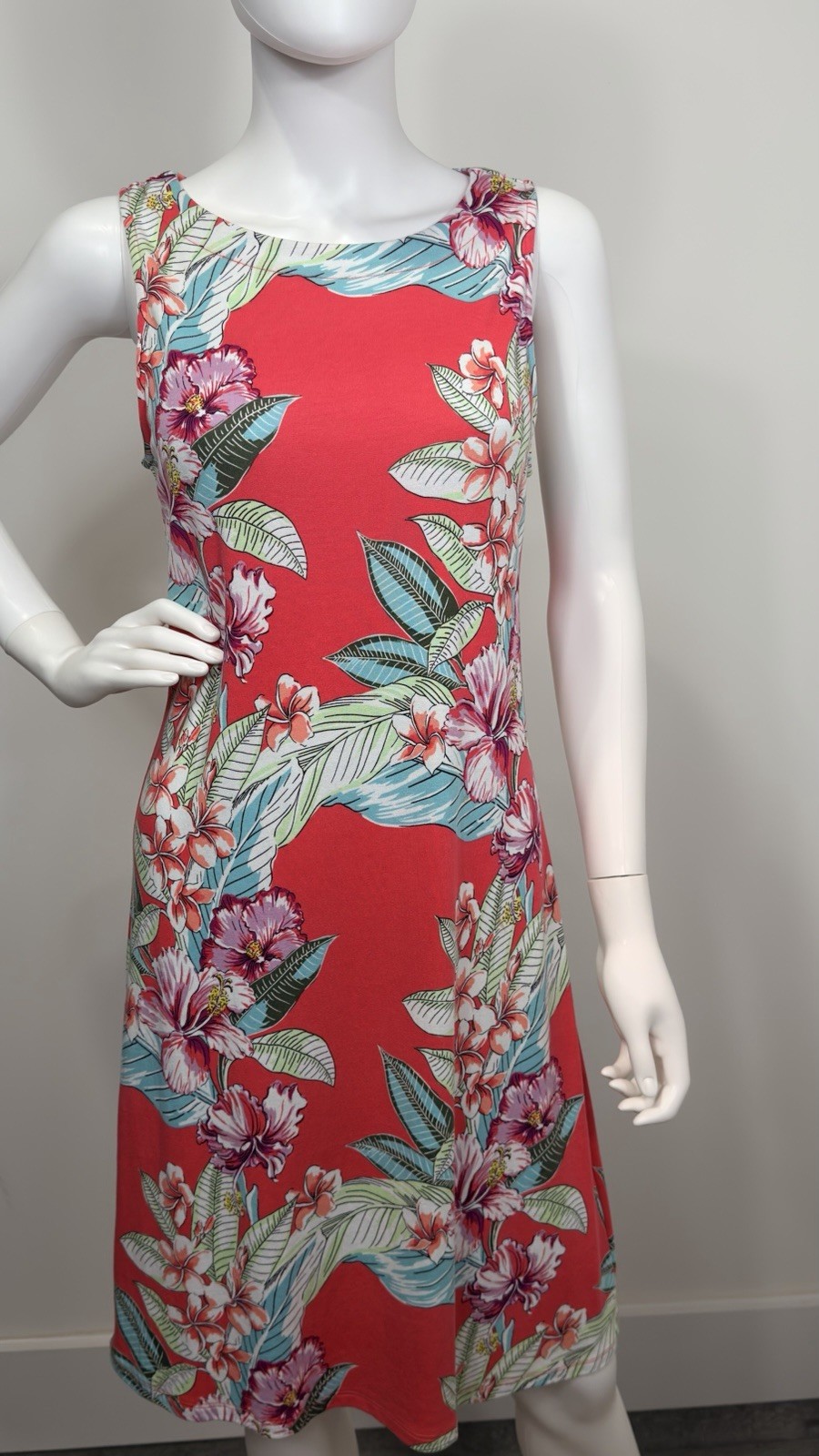 Tommy Bahama Tropical Floral Shift Dress Women’s M Coral Modal Stretch Resort