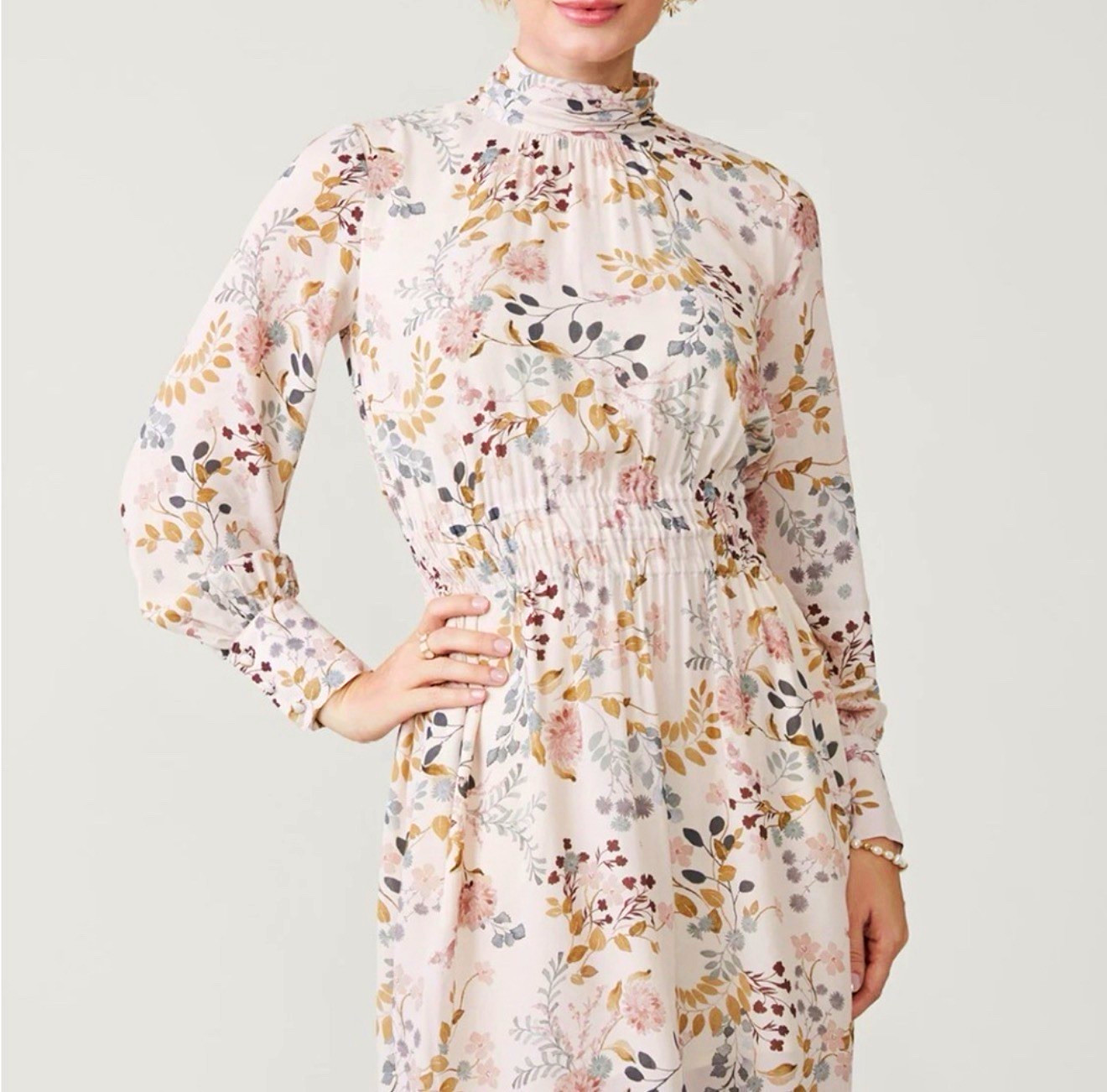 Spartina 449 Floral High Neck Tie Smocked Waist Shift Dress Pink XL