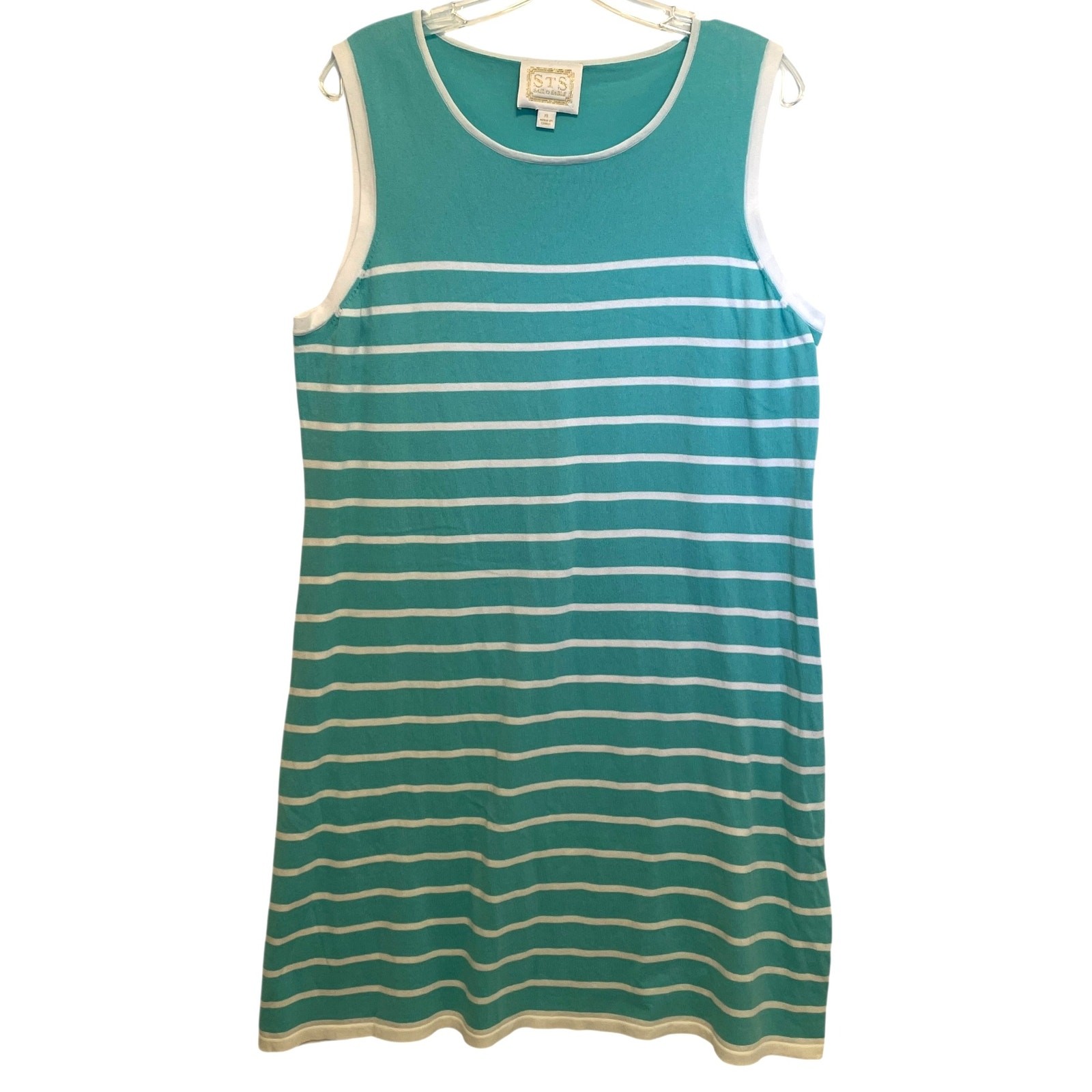 STS Sail to Sable Summer Dress Womens XL Aqua Striped Knit Resortwear Beach