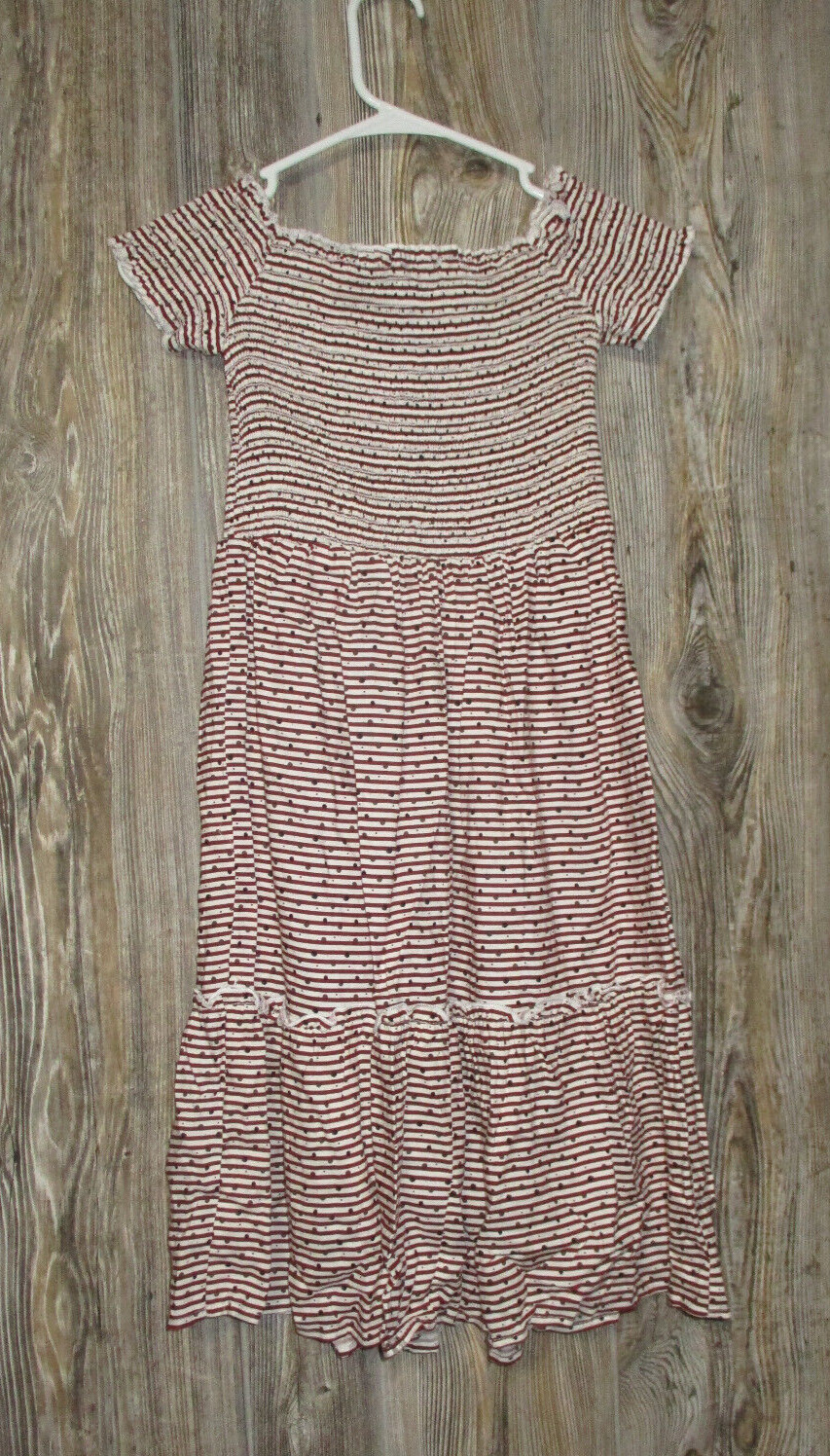 Mystic Red Print Striped Off The Shoulder Dress Sz Small Patriotic Festival 4th