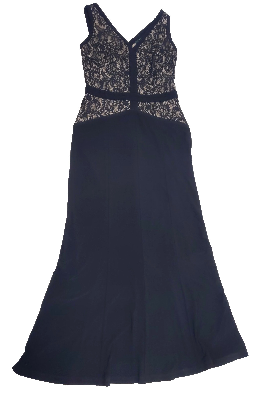 $225 LAUREN RALPH LAUREN 6 Dress Black Evening Lace Maxi Stretch Jersey
