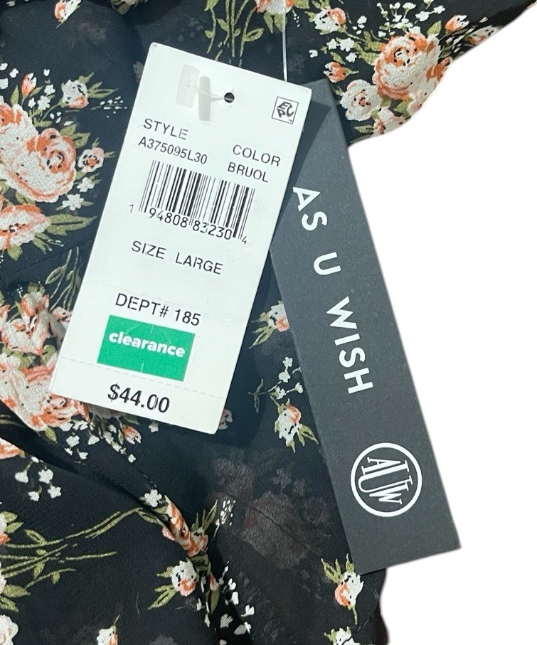 AS U WISH Women’s Size Medium Black Floral Printed Mini Dress Retail $44.00