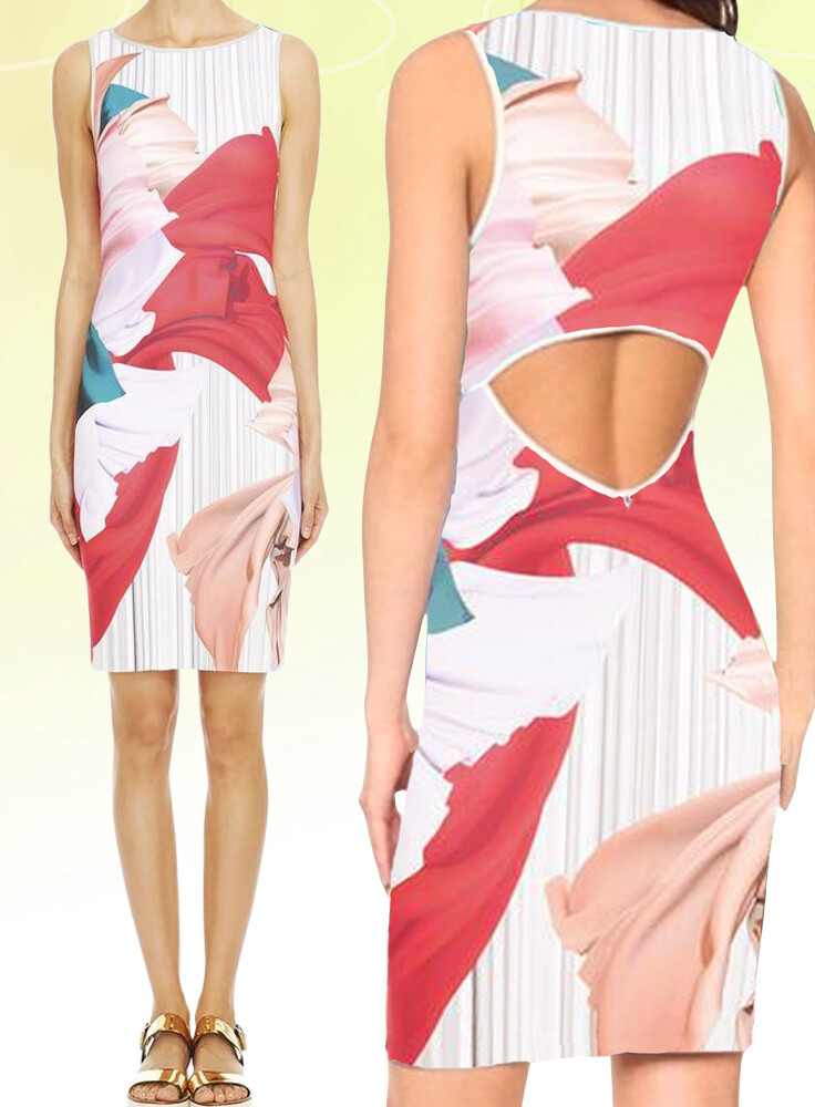 Clover Canyon Dancing Silk Scuba Stretch Open Cut Out Back Dress L