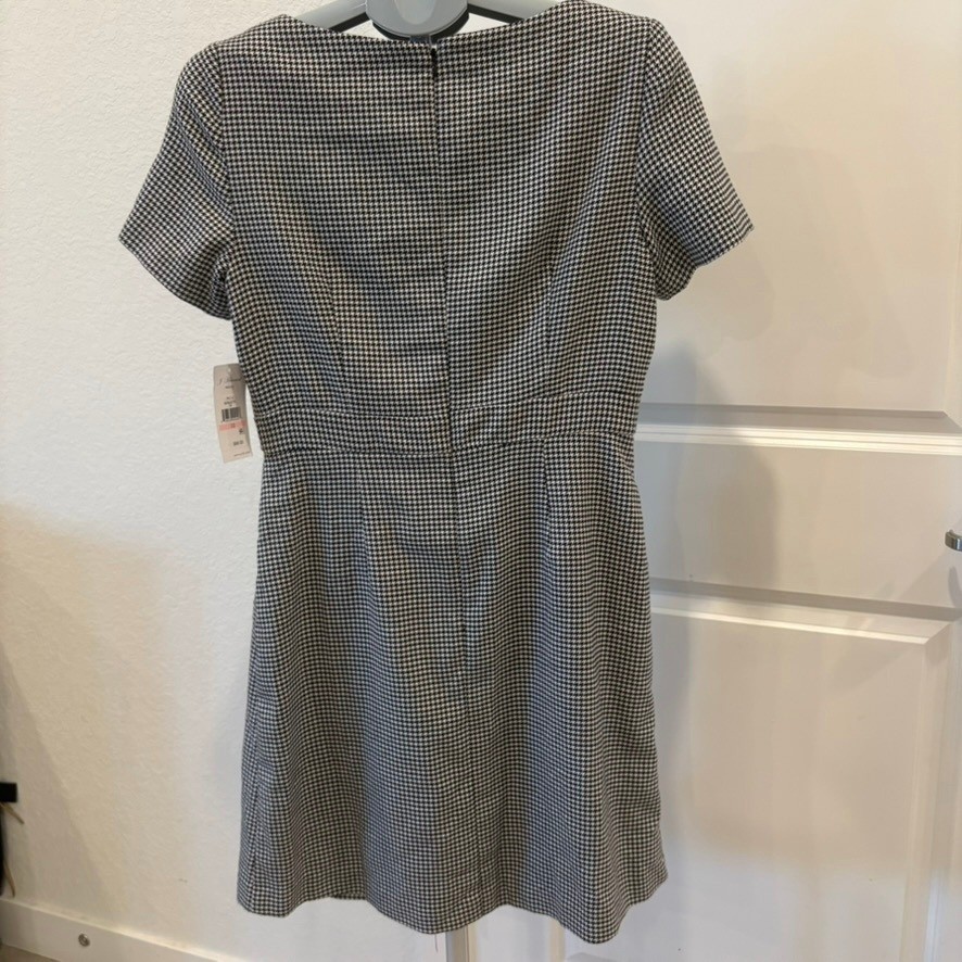 J Howard Black White Houndstooth Ruffle Sheath Dress Womens 10 NWT Business