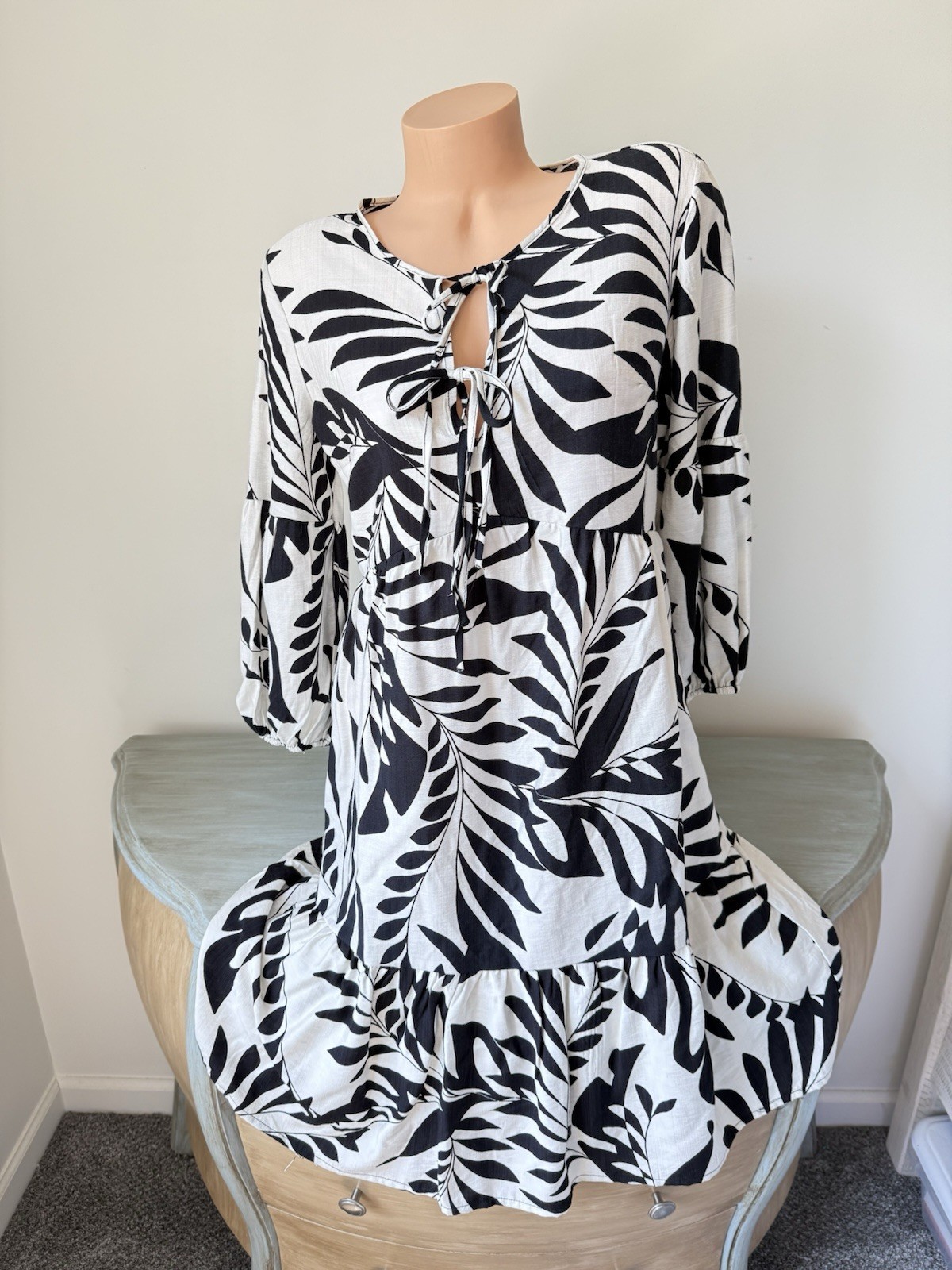 Mile Gabrielle MG Coastal Dress Palm Art Deco Boho S Lagenlook New Rayon Nylon