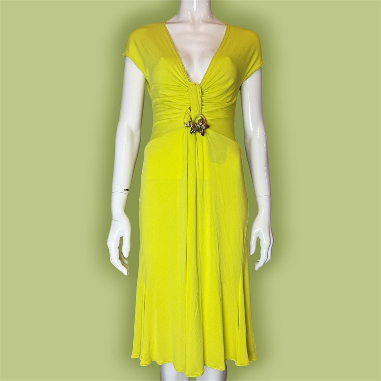 NWT Vintage Class Roberto Cavalli Lime Green Orchid Midi Dress