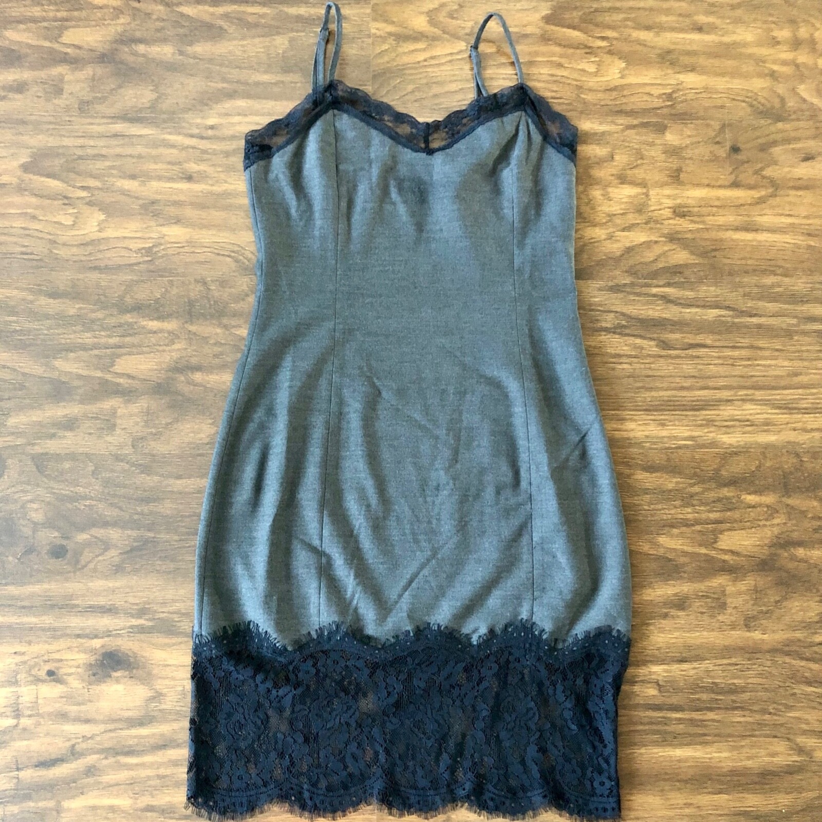 Zara Trafaluc Dress, Grey, Black Lace Trim, Size M – NEW