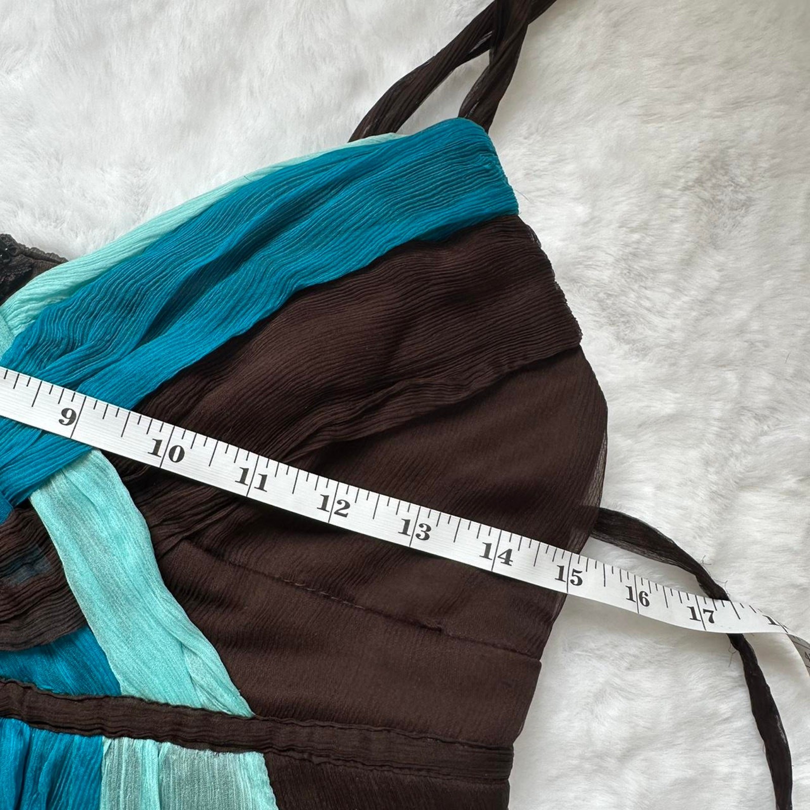 Signature by Robbie Bee Silk Brown & Turquoise Babydoll Maxi Dress – Size 8P