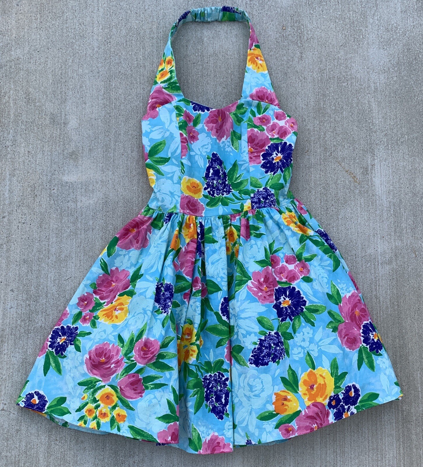 Vintage DBA LA Los Angeles New York Floral Halter Sun Dress Puffy 1980s Size 5