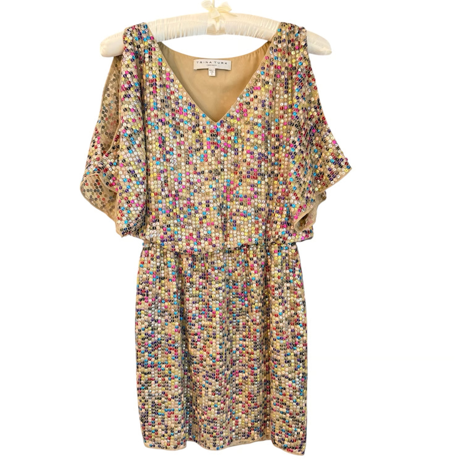 Dress Trina Turk Multicolor Sequin Cold Shoulder Cocktail Dress Size 0