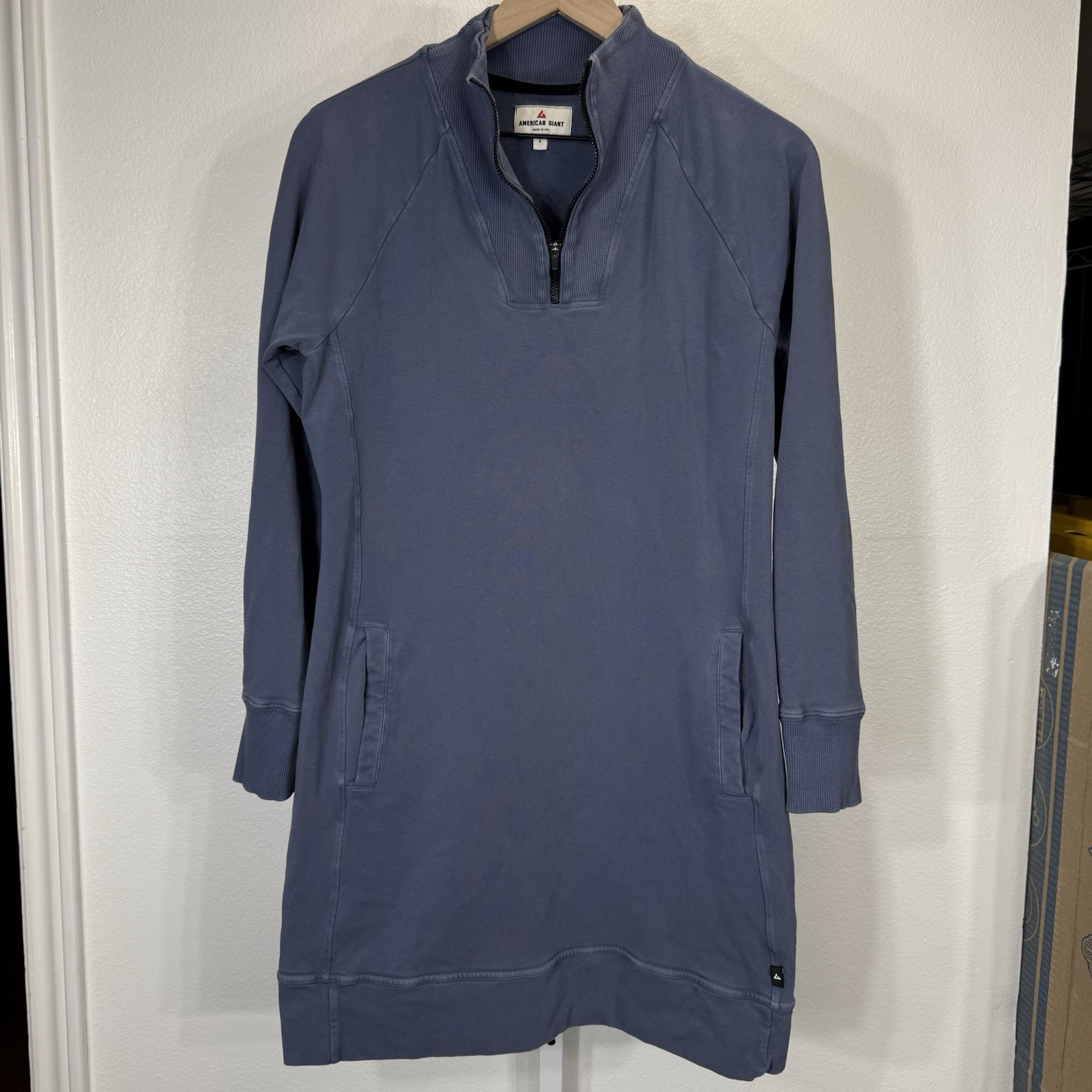 American Giant Dress Women L Blue Long 1/4 Zip Long Sleeve Sweatshirt Moto Tunic