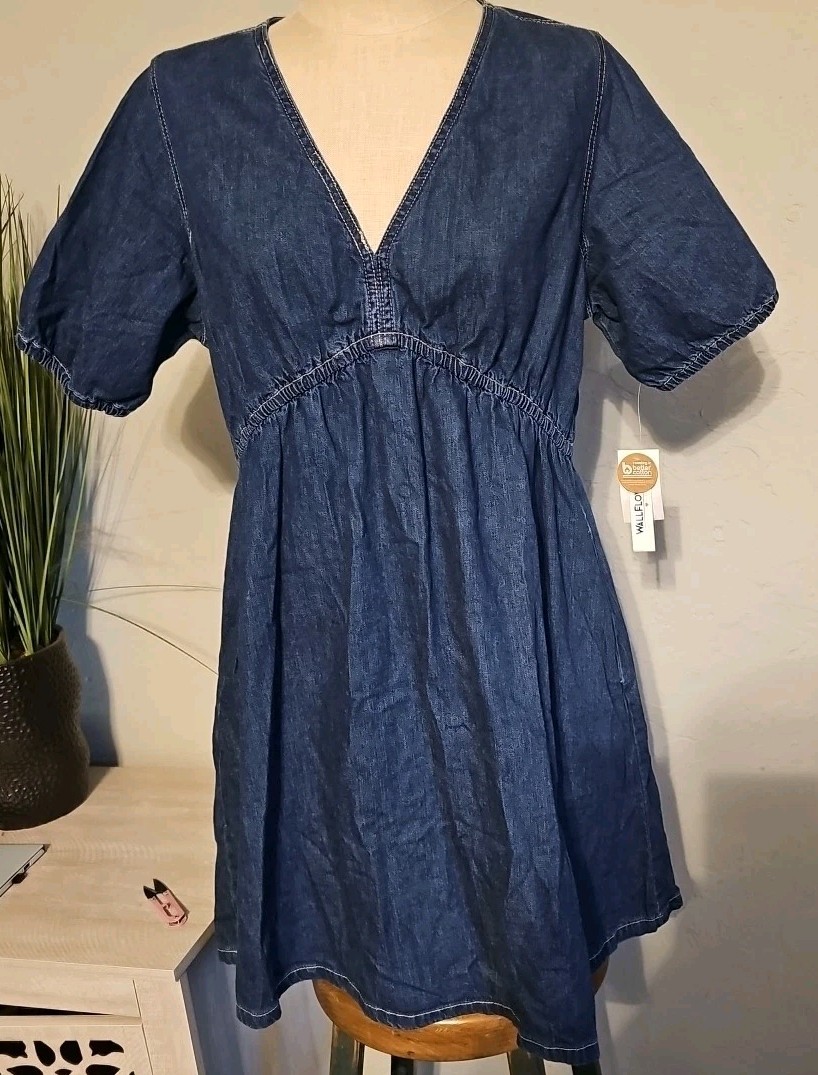 NWT Wallflower LARGE Blue Denim Dress. Elastic Waist, Cuffs. Boho