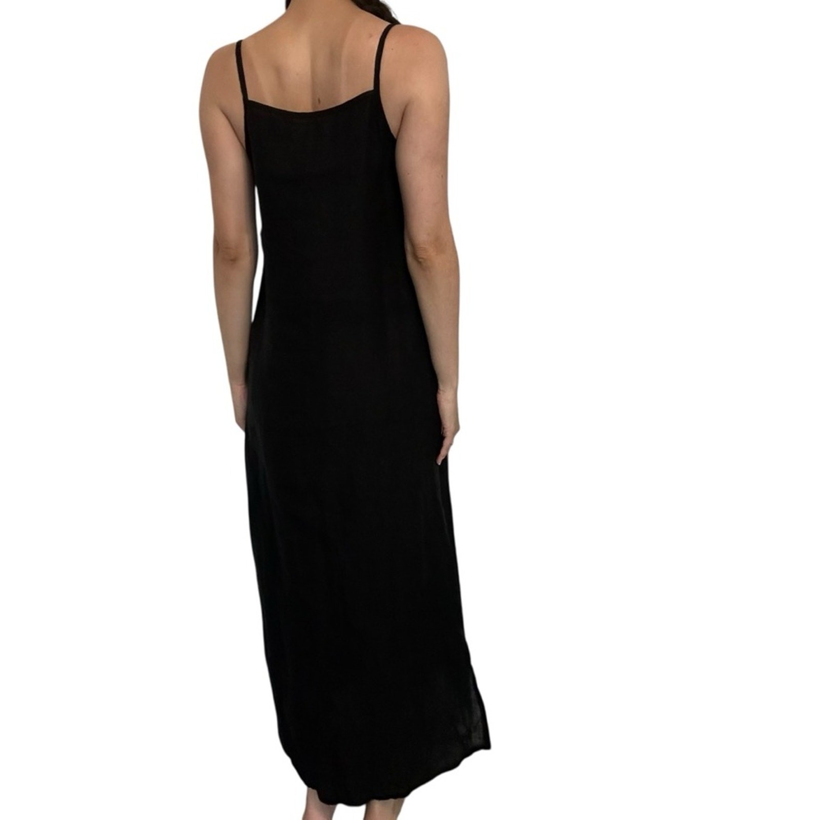 Becasa Maxi Dress 100% Linen Black Oversized Modest Lagenlook Size Small