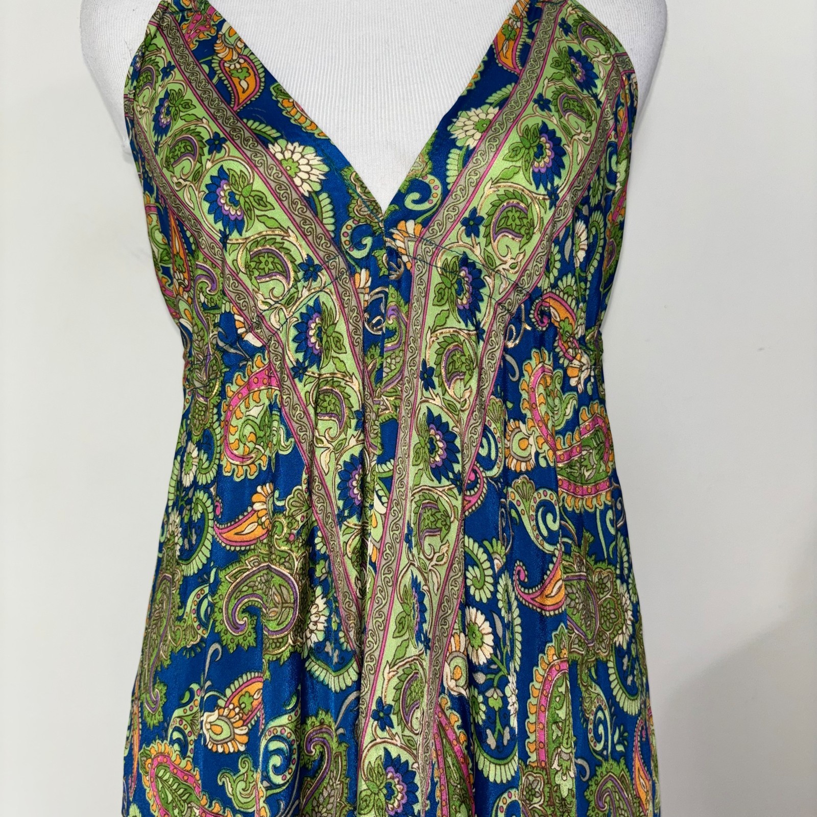 Swarna Greece ONE SIZE Paisley Print Maxi Dress Open Back Halter Plunge