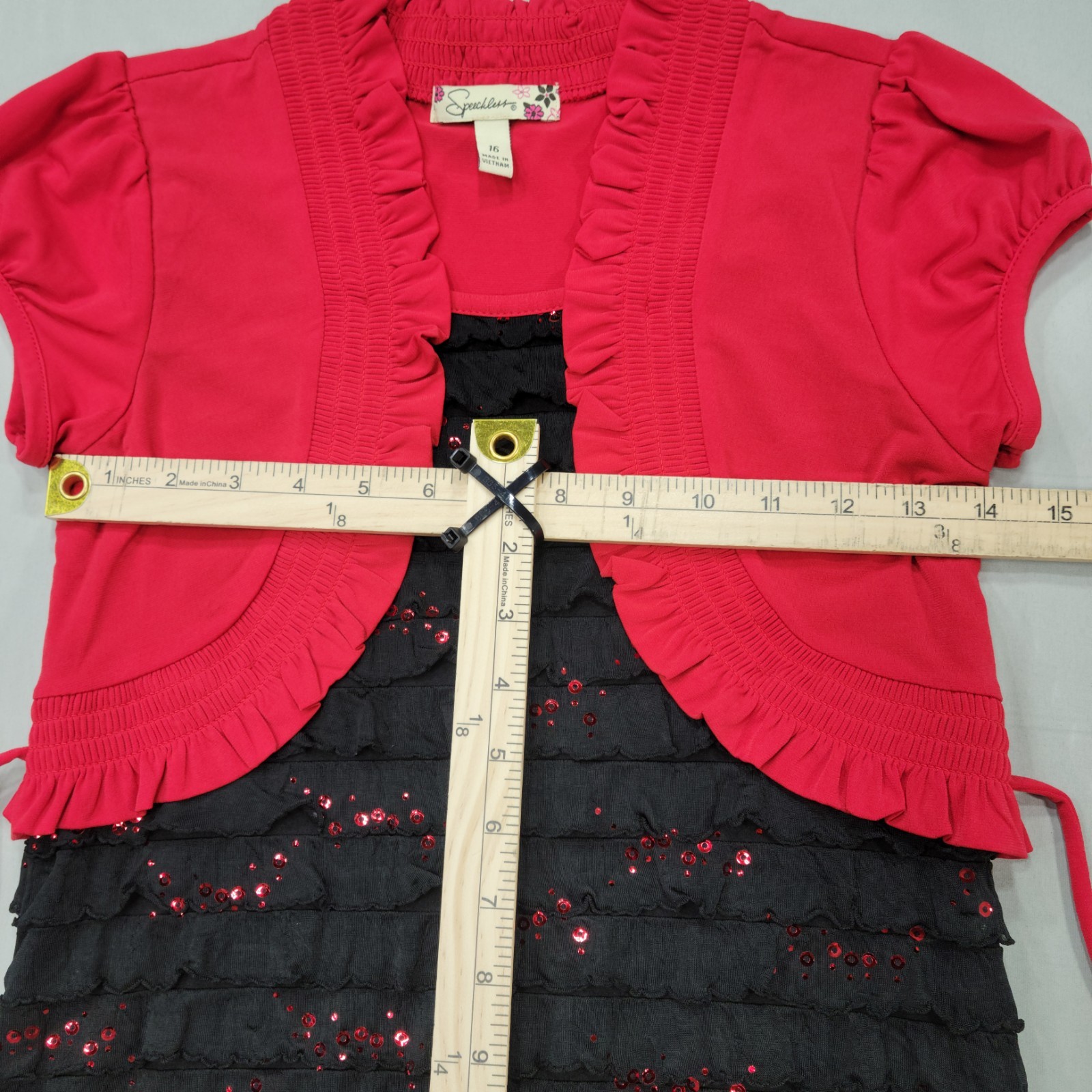 Speechless Coquette Ruffle Bolero Sequin Tiered Dress Size 16 Soft Romantic