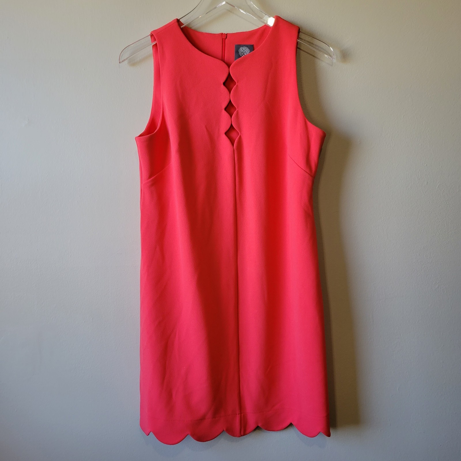 Vince Camuto Hot Pink Shift Sleeveless Dress Scalloped Hem Size 10P