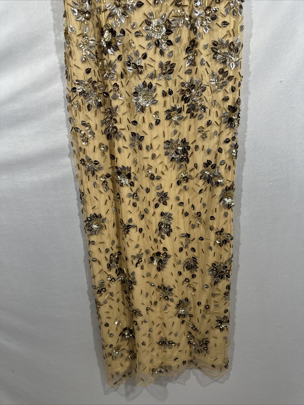 NWT Mac Duggal [ 8 ] 5477 Floral Embellished Scoop Neck Evening Gown Gold J1118