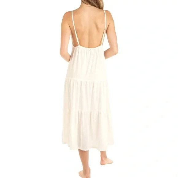 Hurley Solid Button Front Tiered Midi NWT Size M Color Cream