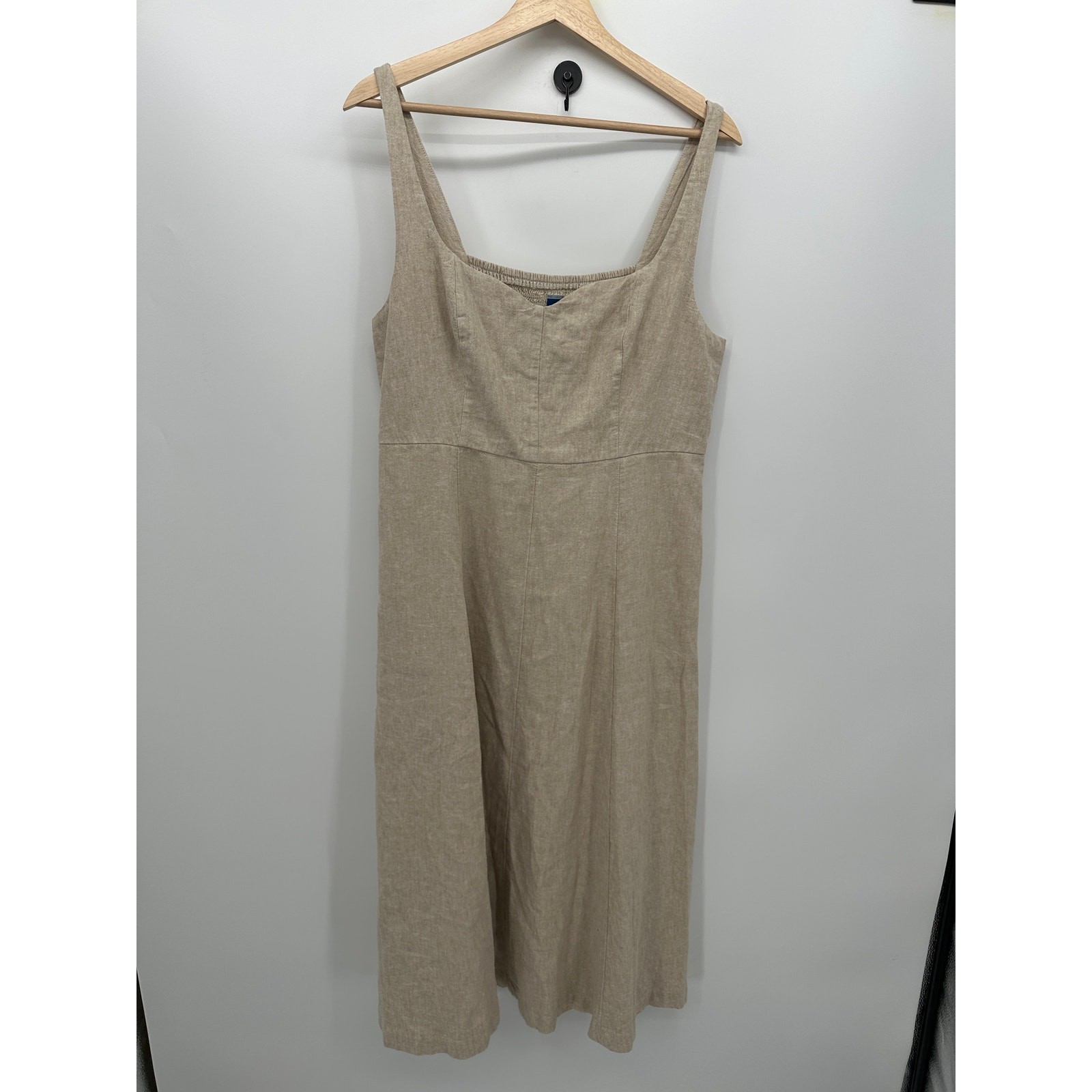 Old Navy Cream Flax Linen Midi Dress Women Sz L Lagenlook Coastal Cottagecore