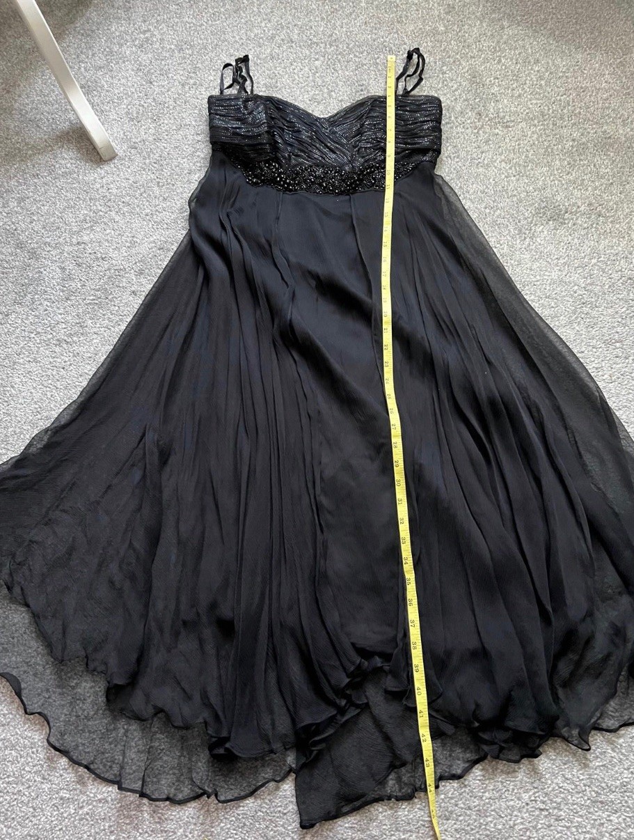 MONSOON Silk Black & Silver Evening Dress UK 12 Timeless Elegant Modern Classic