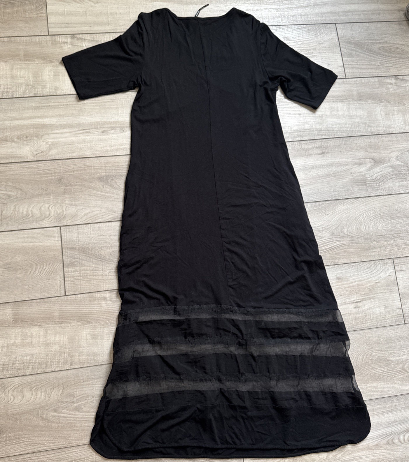 Luukaa Women 6 Black Pullover Midi Dress Sheer Striped Bottom Whimsigoth Pockets