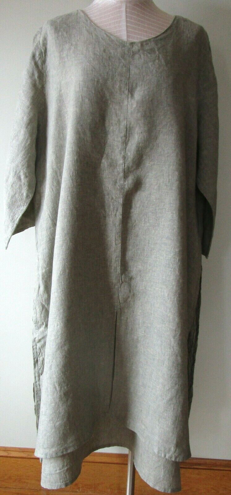 FLAX Designs Linen Dress 1G & 2G NWT Encore Dress GREEN