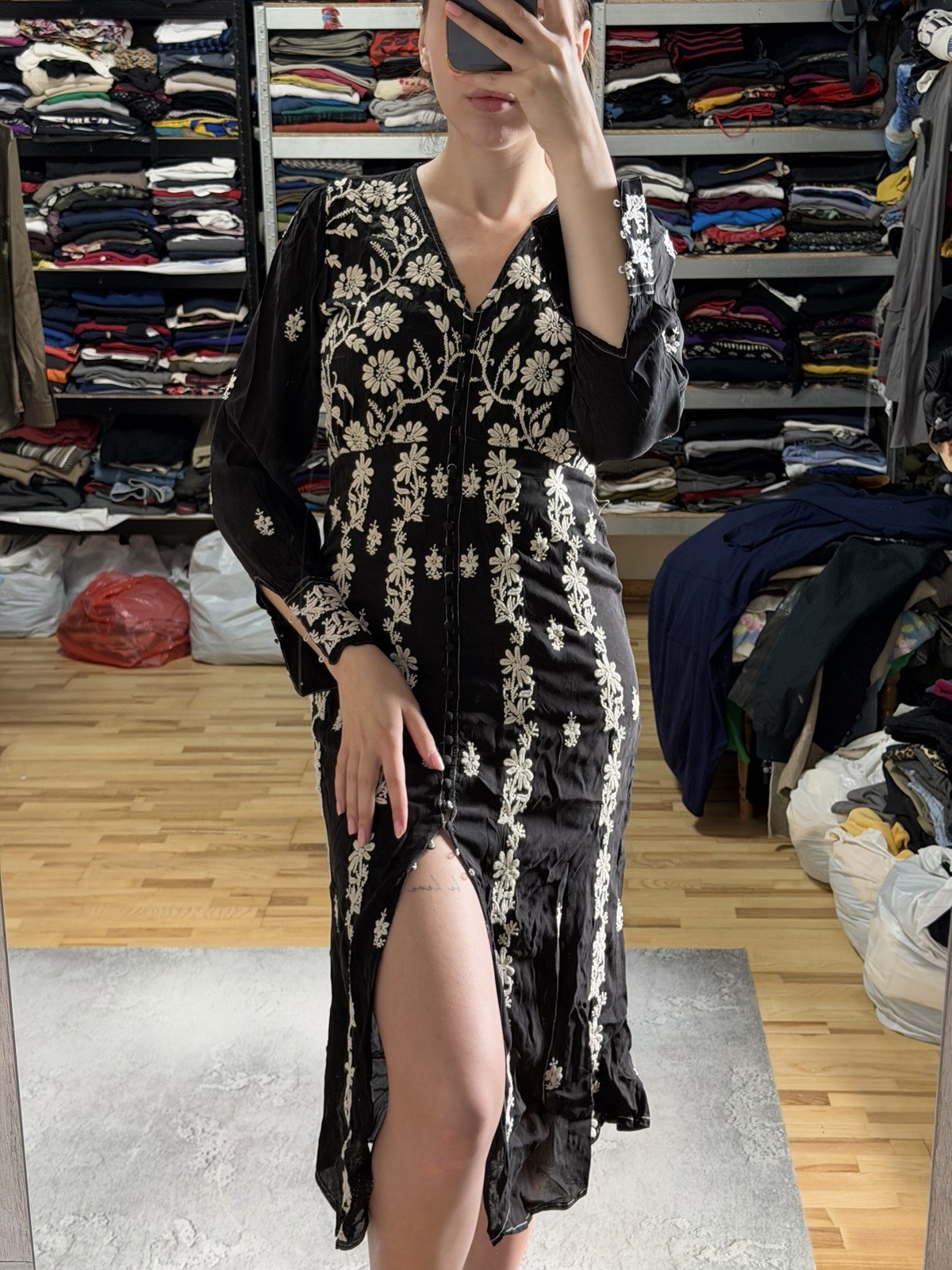 The Kooples Dress Womens Black Embroidered Floral Long Sleeve Maxi Lace Romantic