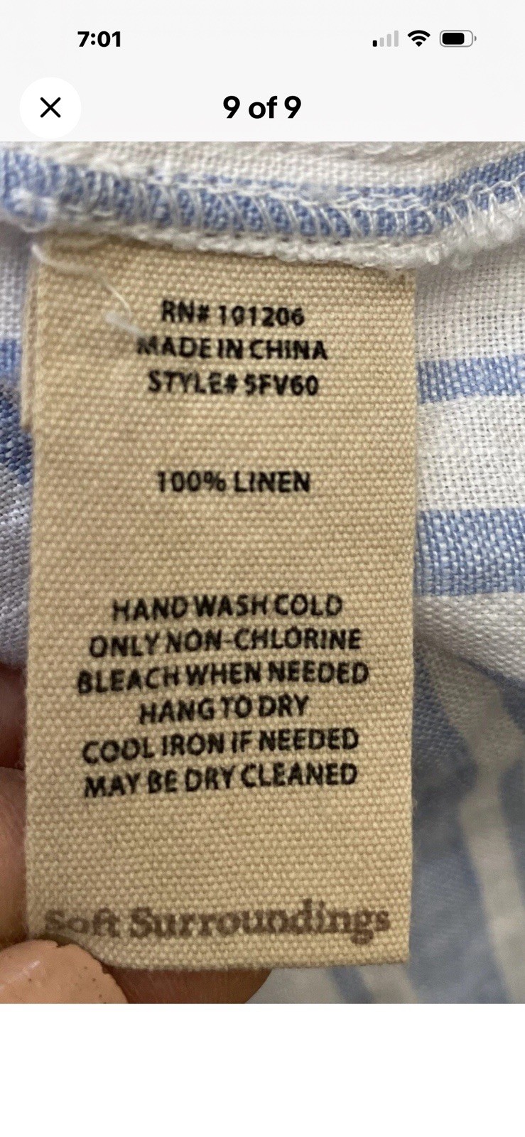 Soft Surroundings Blue White Striped Linen Shirt Dress V-Neck Pockets 1X
