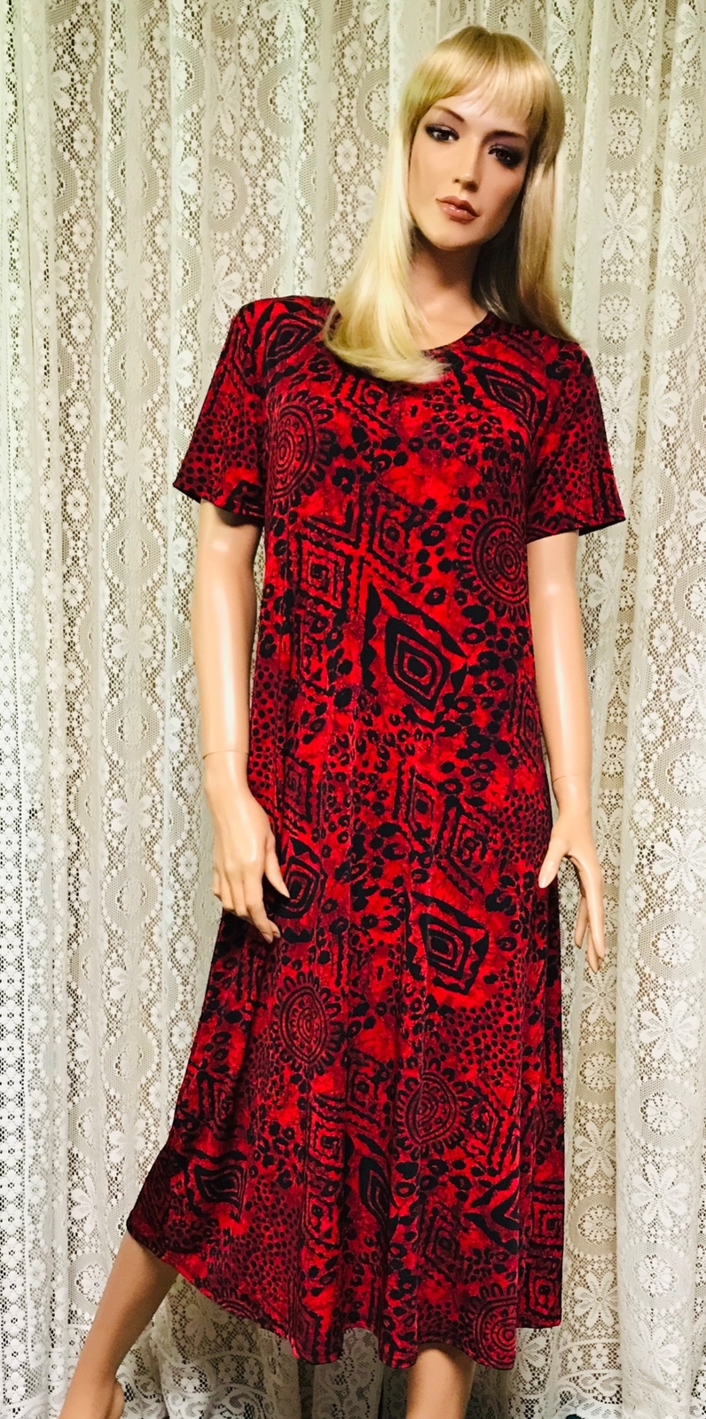 JOSTAR LONG DRESS Poly Spandex Slinky STRETCH Knit RED BLACK S M L XL 2X 3X